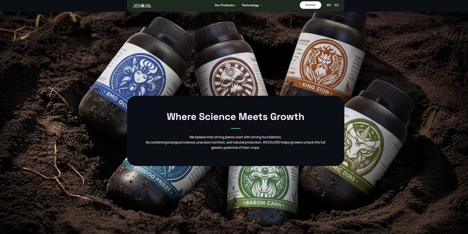 Úvodní obrazovka European Organics s produktovou řadou