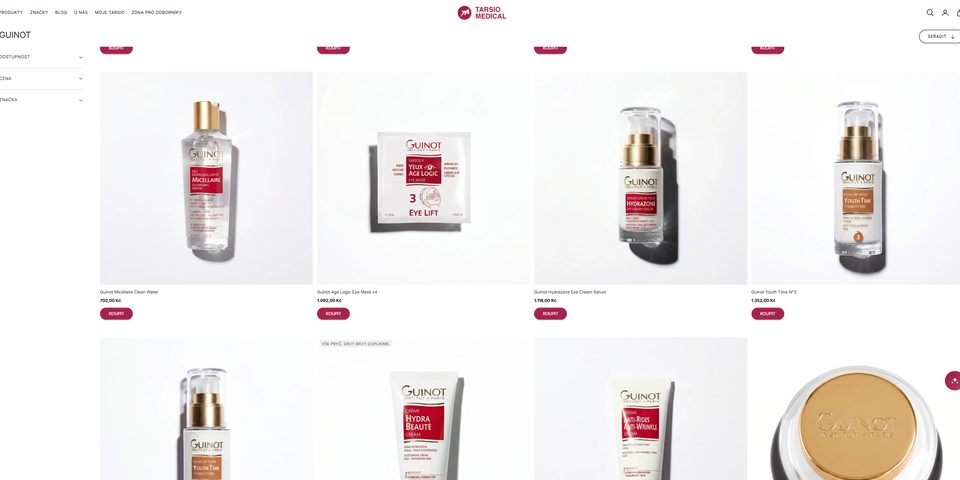 Výpis produktů v e-shopu Tarsio Medical